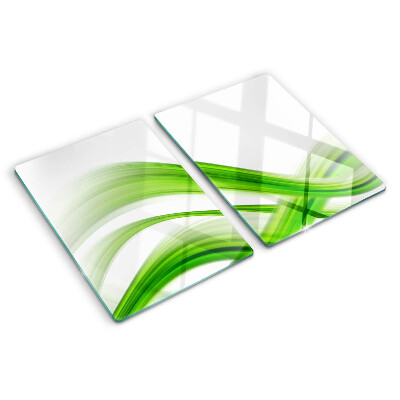 Glas-Schneidebrett mit grünem abstraktem Wellenmotiv