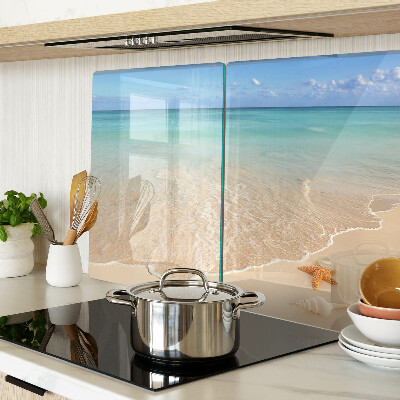 Schneidebrett mit Strandmotiv mit Muscheln und Wellen