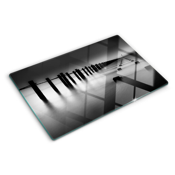 Schneidebrett glas Die Seebrücke in Schwarzweiß