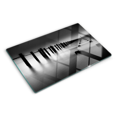 Schneidebrett glas Die Seebrücke in Schwarzweiß