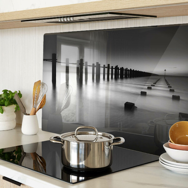 Schneidebrett glas Die Seebrücke in Schwarzweiß