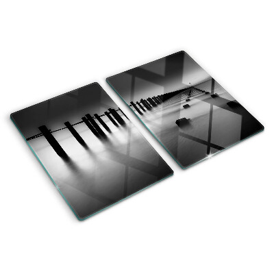 Schneidebrett glas Die Seebrücke in Schwarzweiß