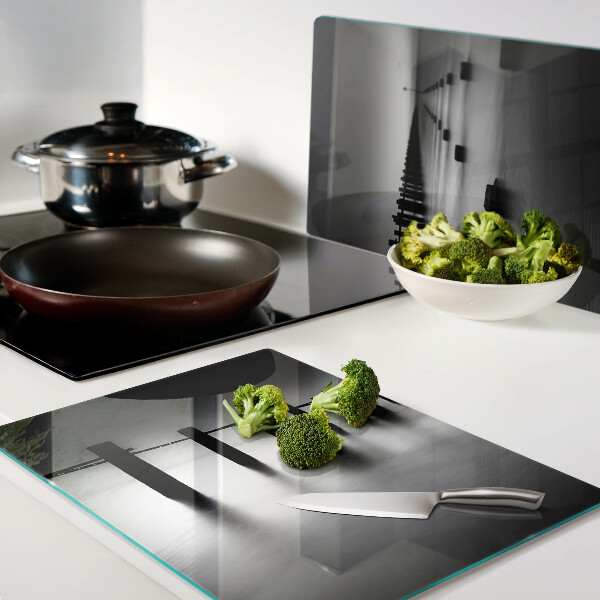 Schneidebrett Glas mit Motiv der Seebrücke in Schwarzweiß