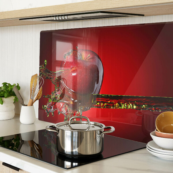 Glas-Schneidebrett mit Motiv roter Apfel und Wasserspritzern