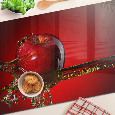 Glas-Schneidebrett mit Motiv roter Apfel und Wasserspritzern