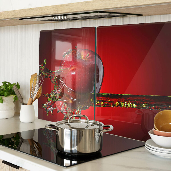 Glas-Schneidebrett mit Motiv roter Apfel und Wasserspritzern