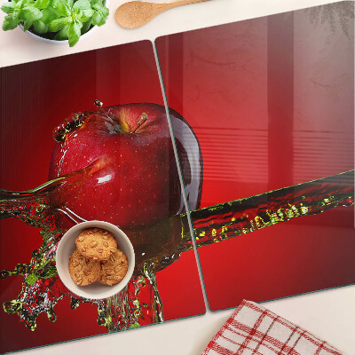 Glas-Schneidebrett mit Motiv roter Apfel und Wasserspritzern