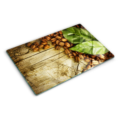 Schneidebrett glas Kaffee und Blätter