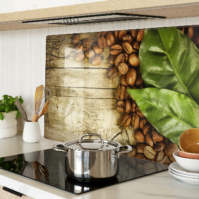 Schneidebrett Glas mit Motiv aus Kaffeebohnen und Blättern