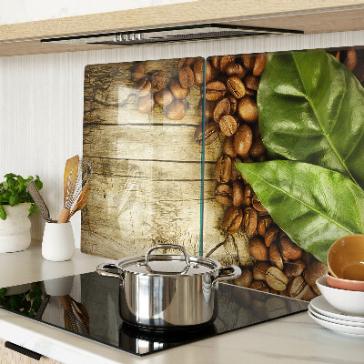 Schneidebrett Glas mit Motiv aus Kaffeebohnen und Blättern