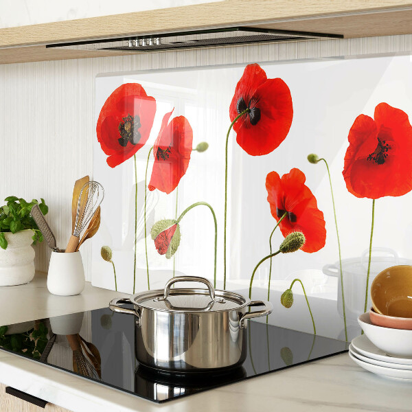 Schneidebrett Glas mit Mohnblumenmotiv