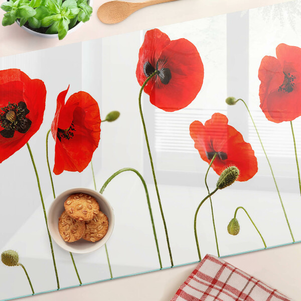 Schneidebrett Glas mit Mohnblumenmotiv