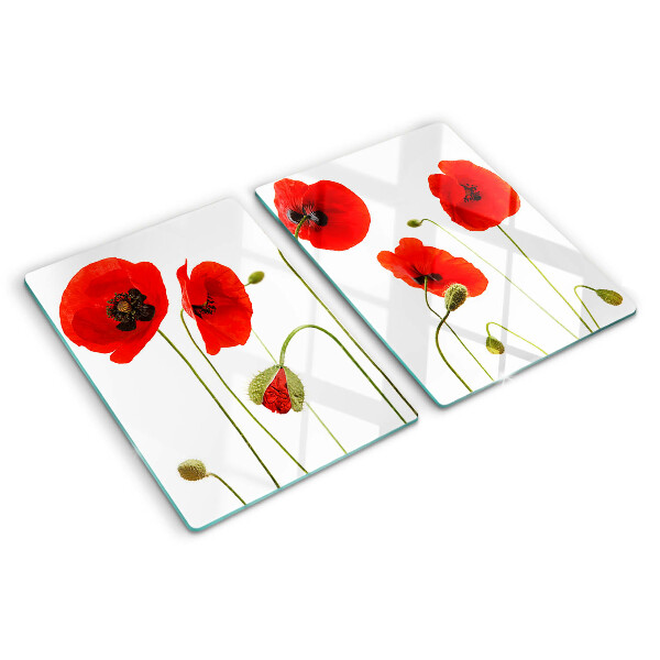 Schneidebrett Glas mit Mohnblumenmotiv