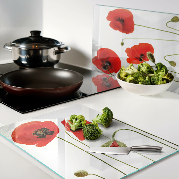 Schneidebrett glas Mohnblumenmotiv