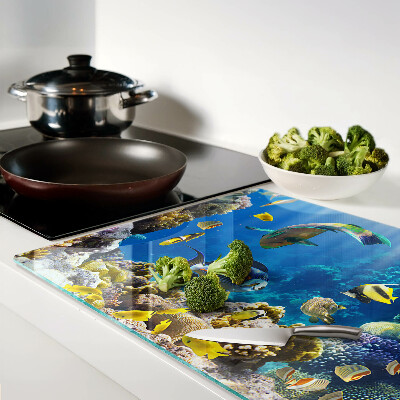 Glas-Schneidebrett mit Motiv der Unterwasserwelt des Korallenriffs