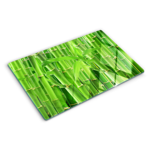 Glas Schneidebrett mit Motiv aus Bambusblättern und -stängeln