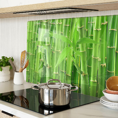 Glas Schneidebrett mit Motiv aus Bambusblättern und -stängeln