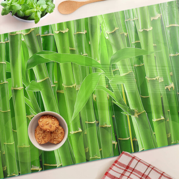 Glas Schneidebrett mit Motiv aus Bambusblättern und -stängeln