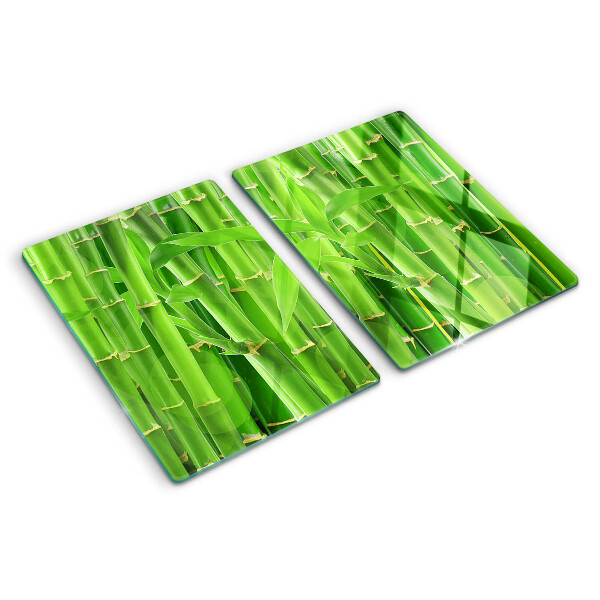 Glas Schneidebrett mit Motiv aus Bambusblättern und -stängeln