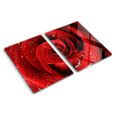 Schneidebrett glas Rote Rose mit Wassertropfen