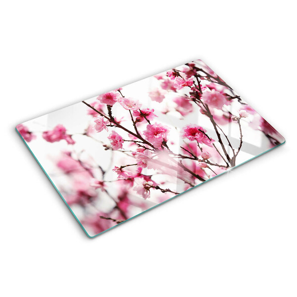 Schneidebrett Glas mit Motiv blühender Kirschzweige