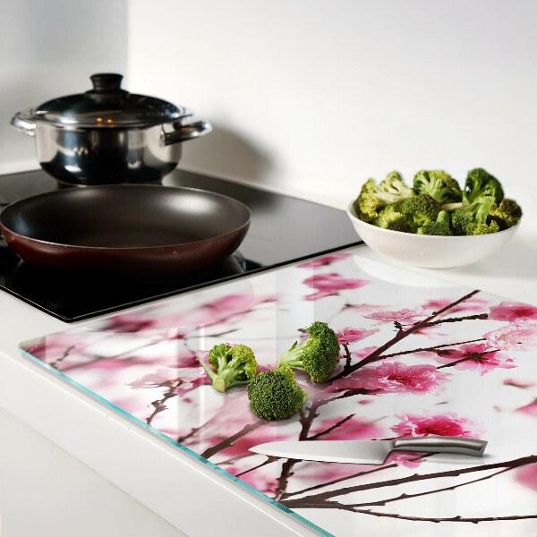 Schneidebrett Glas mit Motiv blühender Kirschzweige