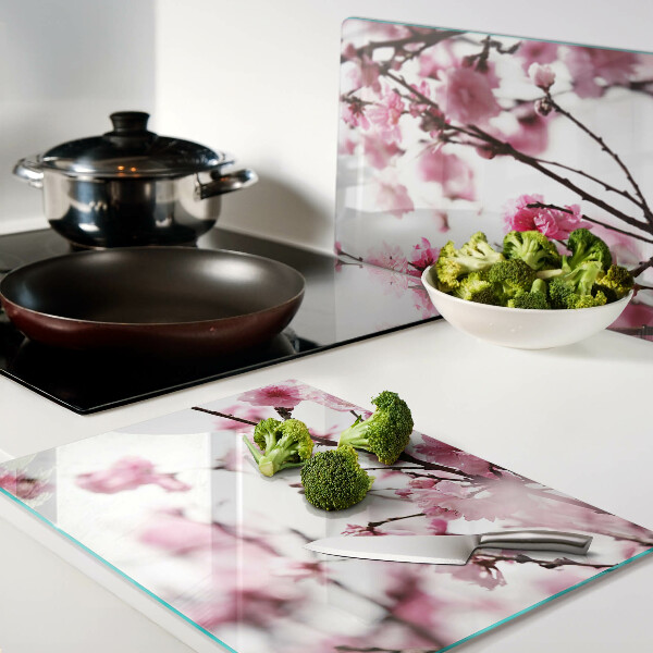 Schneidebrett glas Kirschblüten in voller Blüte