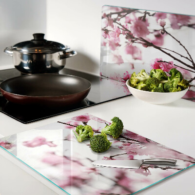 Schneidebrett Glas mit Motiv blühender Kirschzweige