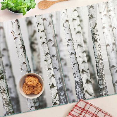 Schneidebrett Glas mit Motiv weiße Birken im Wald