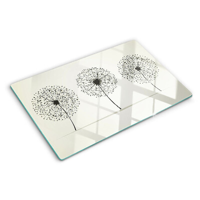 Schneidebrett mit Löwenzahn-Motiv auf weißem Hintergrund