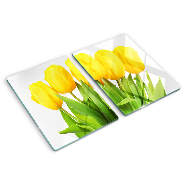 Schneidebrett Gelbe Tulpen auf grünem Hintergrund