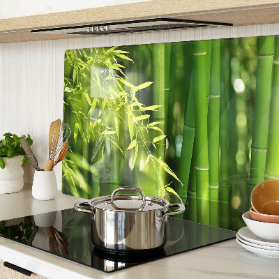 Schneidebrett Glas mit Motiv aus Bambusblättern und grünem Laub