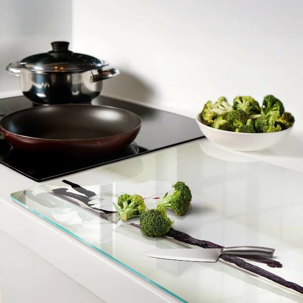 Schneidebrett Glas mit Motiv einer Blume an einem Zweig