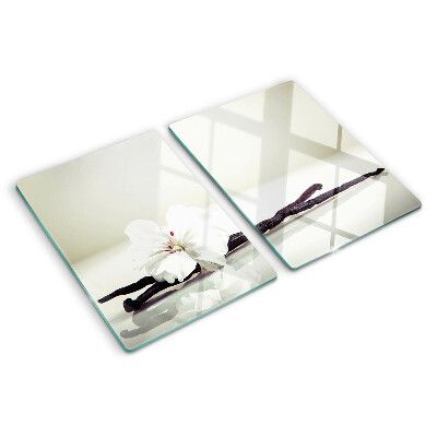 Schneidebrett Glas mit Motiv einer Blume an einem Zweig