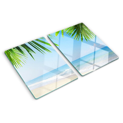 Schneidebrett Glas mit Motiv eines tropischen Strandes mit Palmen