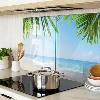 Schneidebrett Glas mit Motiv eines tropischen Strandes mit Palmen