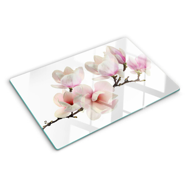 Glas schneidebrett Magnolienblüten an einem Zweig