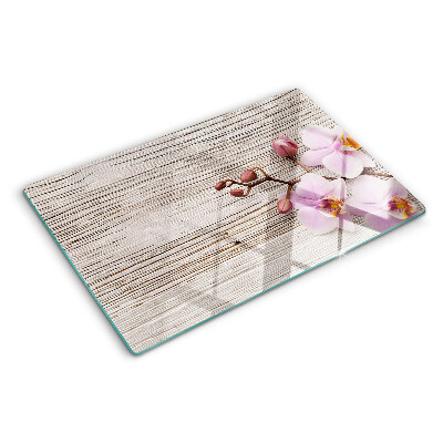 Schneidebrett mit Orchideenmotiv auf Holzoptik