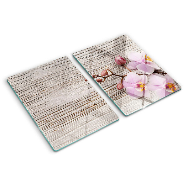 Schneidebrett mit Orchideenmotiv auf Holzoptik