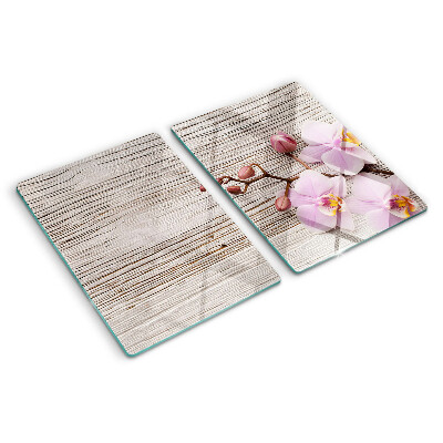 Schneidebrett mit Orchideenmotiv auf Holzoptik