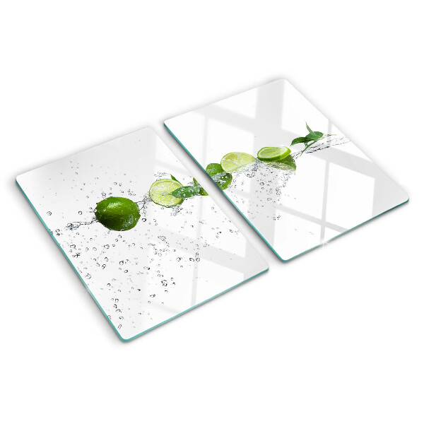 Schneidebrett Glas mit Motiv von Zitronen im Wasser