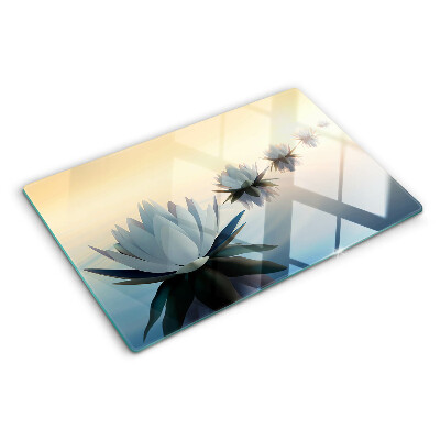 Schneidebrett Glas mit Wasserblumen in Pastelltönen