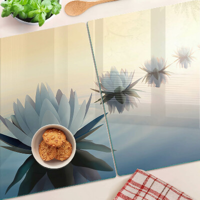 Schneidebrett Glas mit Wasserblumen in Pastelltönen