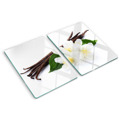 Schneidebrett Vanilleblüten und -schoten