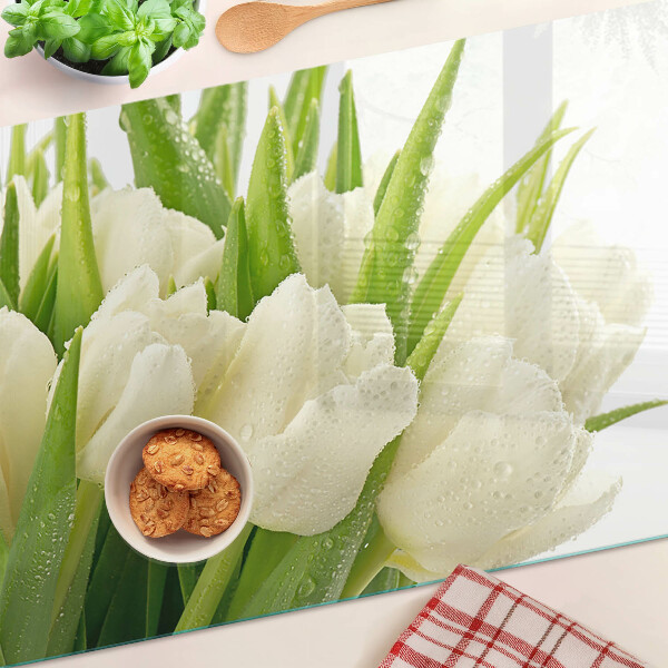 Glas schneidebrett Tulpen in Wassertropfen