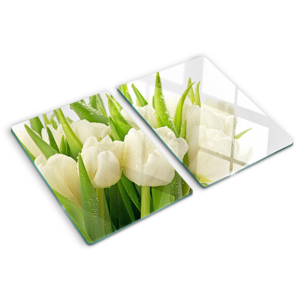 Glas schneidebrett Tulpen in Wassertropfen