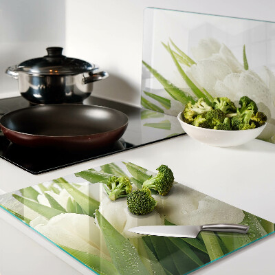 Glas schneidebrett Tulpen in Wassertropfen