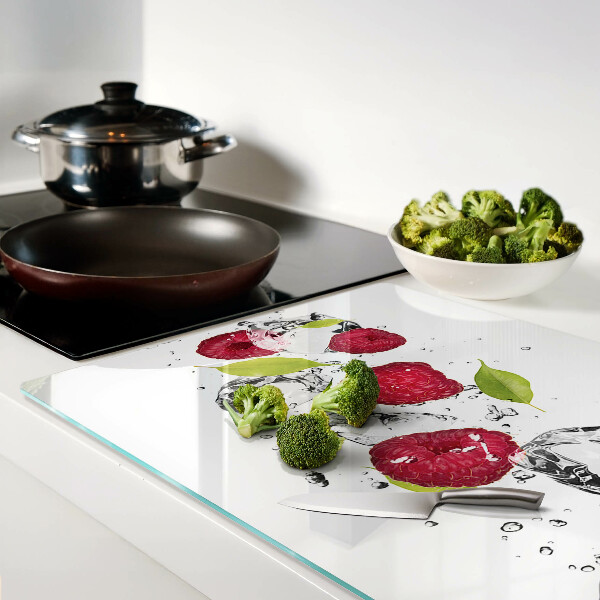 Glas schneidebrett Erdbeeren mit Eis