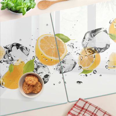 Schneidebrett mit Motiv von Zitronen und Eis