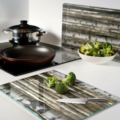 Schneidebrett mit Motiv weiße Birken im Wald